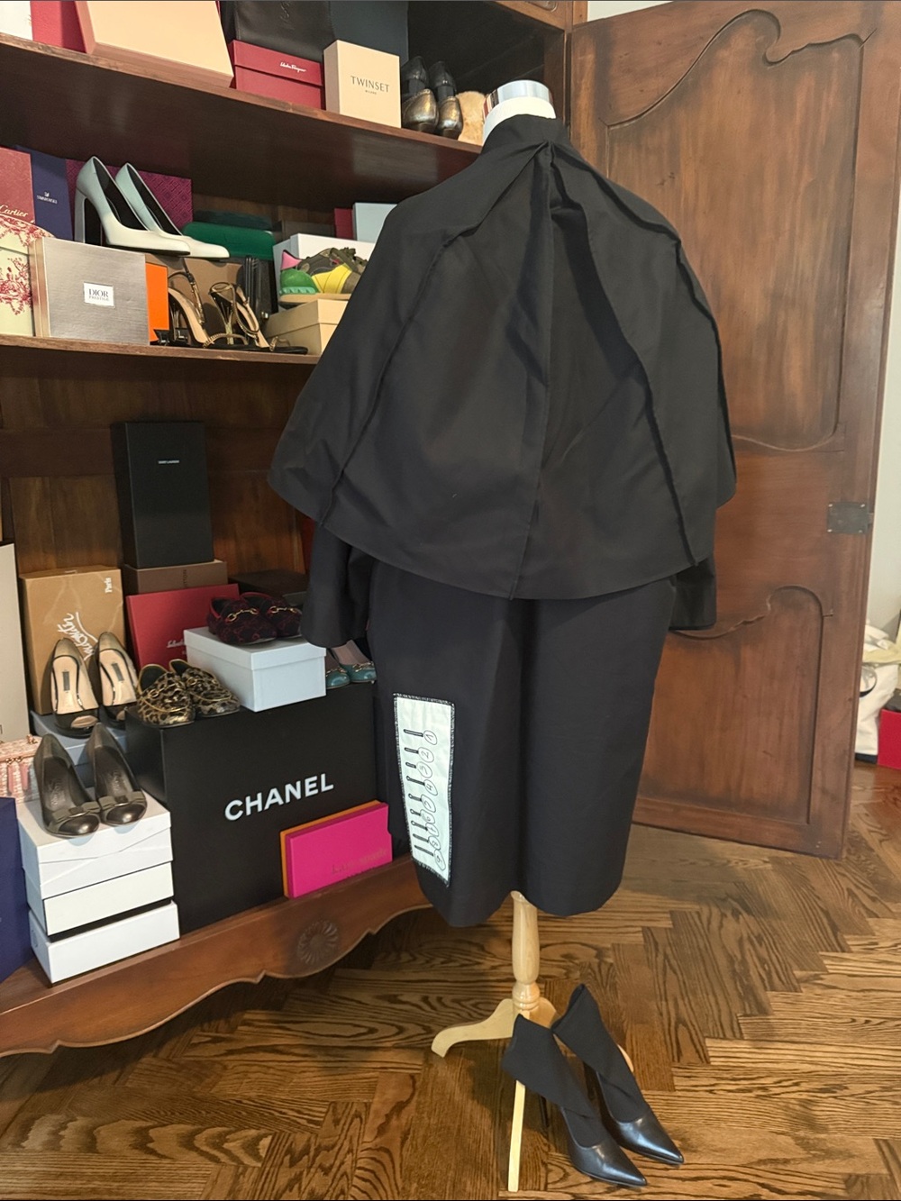 Adolfo Dominguez Black Cape Coat with Layered Back